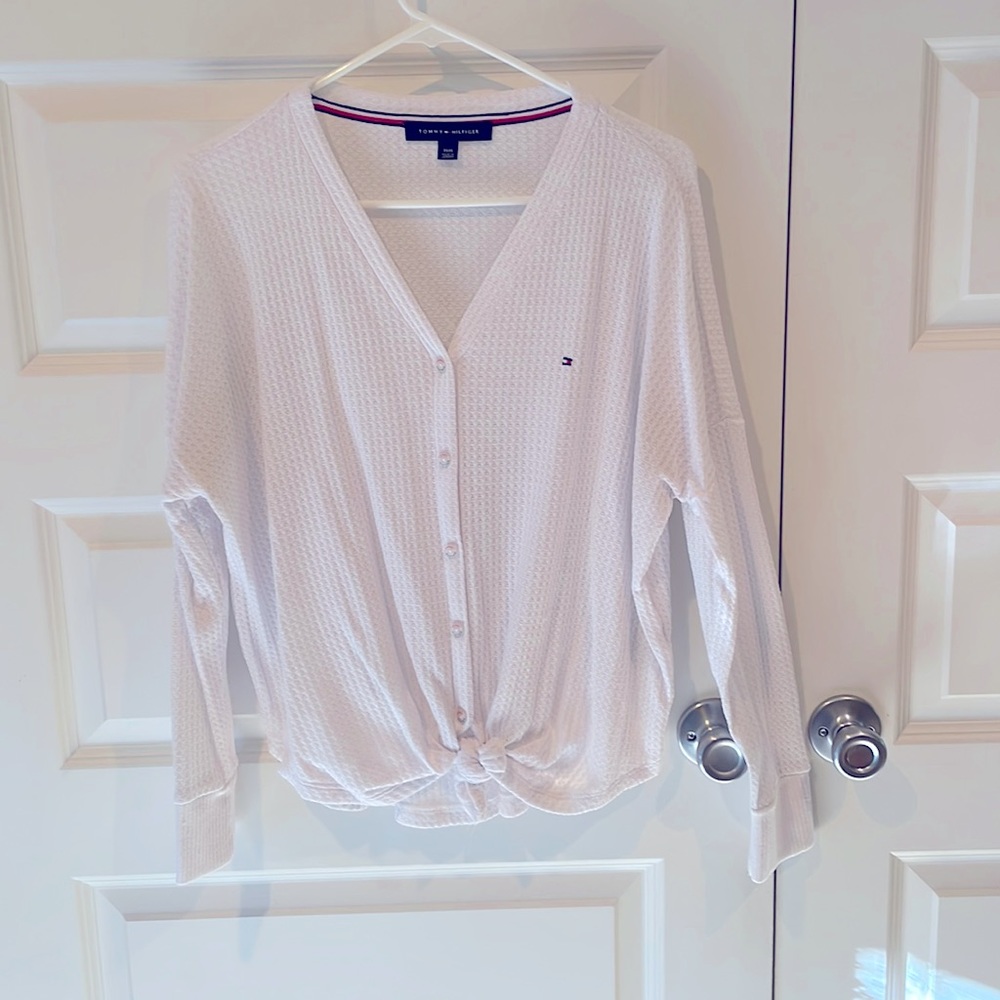 Tommy Hilfiger waffle knit tie front top